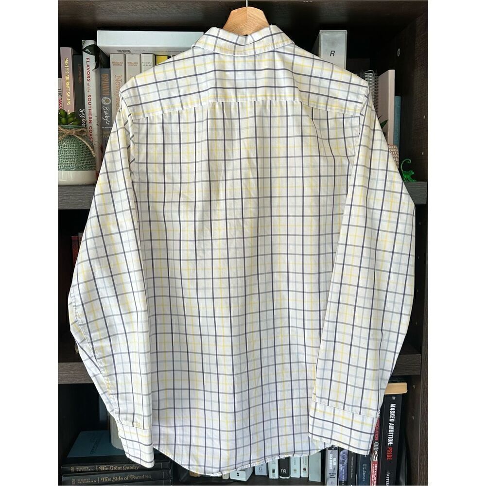 🐿️ Banana Republic White Yellow Blue Plaid Button Front Top SM 14-14.5” 32-33” - Picture 2 of 7